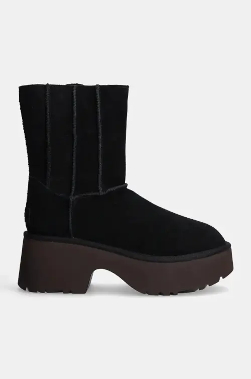 Замшевые ботинки UGG Classic Twin Seam New Heights женские цвет чёрный каблук кирпичик слегка утеплённый 1158313-BLK