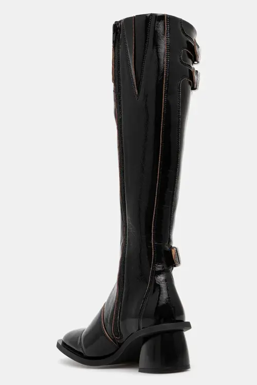 Сапоги GANNI Feminine Buckle High Boot Naplack цвет чёрный каблук кирпичик