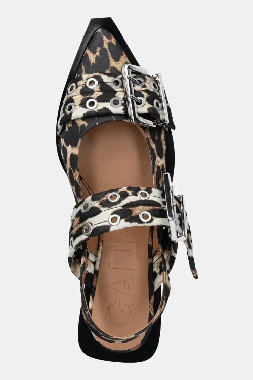 Балетки GANNI Feminine Buckle Ballerina Satin Print цвет коричневый открытая пятка