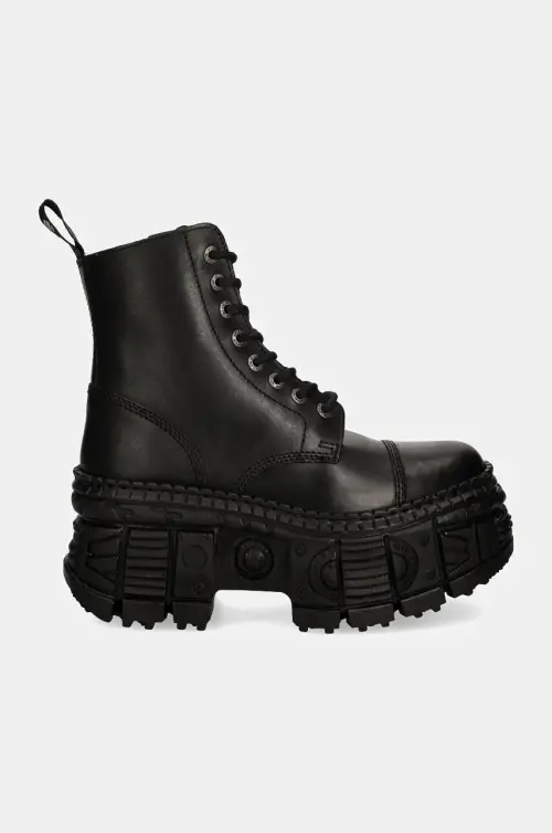 Кожаные полусапоги New Rock CRUST NEGRO + TANK CASCO NEGRO женские цвет чёрный на платформе M-WALL083C-S5