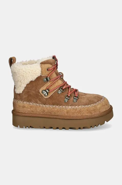 Замшевые кроссовки UGG Classic Alpine Lace Up цвет коричневый на плоском ходу с утеплением 1158271-CHE