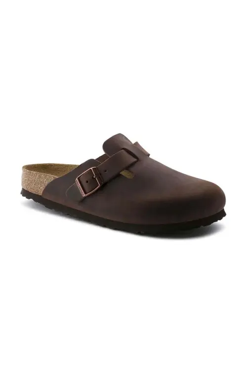 Кожаные шлепанцы Birkenstock Boston SFB мужские цвет коричневый 159711