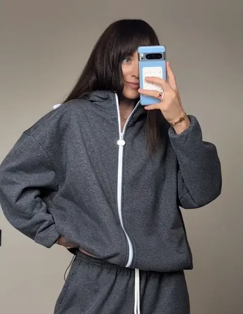 Tassha Yu Tag Me Zip Hoodie Short Grafit Melange 