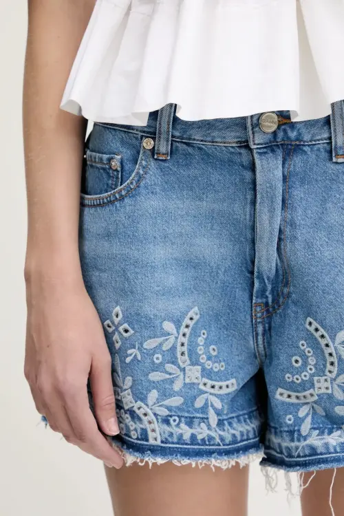 Джинсовые шорты GANNI Broderie Anglaise Denim однотонная высокая посадка