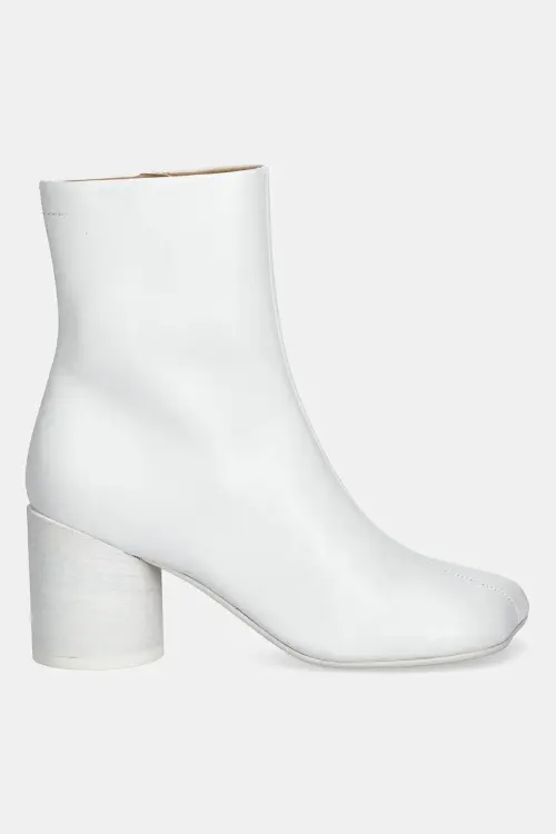 Кожаные полусапожки MM6 Maison Margiela цвет белый каблук кирпичик S59WU0235.P3628.T1003