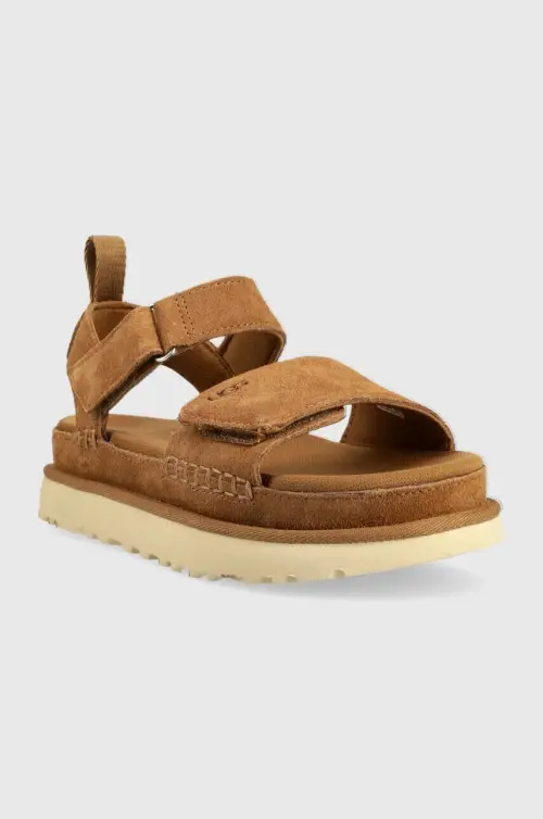 Замшевые сандалии UGG Goldenstar женские цвет коричневый на платформе 1136783