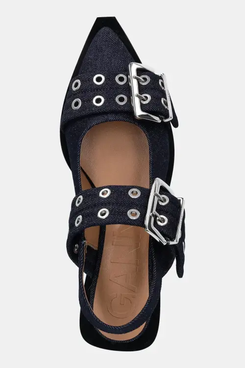 Балетки GANNI Feminine Buckle Ballerina Denim цвет синий открытая пятка