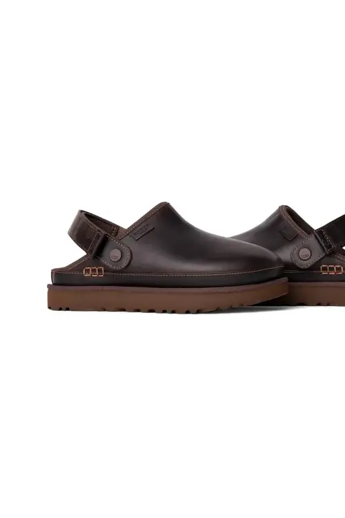 Кожаные шлепанцы UGG Goldenstar Clog Lthr Regen цвет коричневый на платформе 1167536.IWD