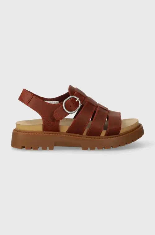 Кожаные сандалии Timberland Clairemont Way женские цвет красный на платформе TB0A5ZKZEQ81