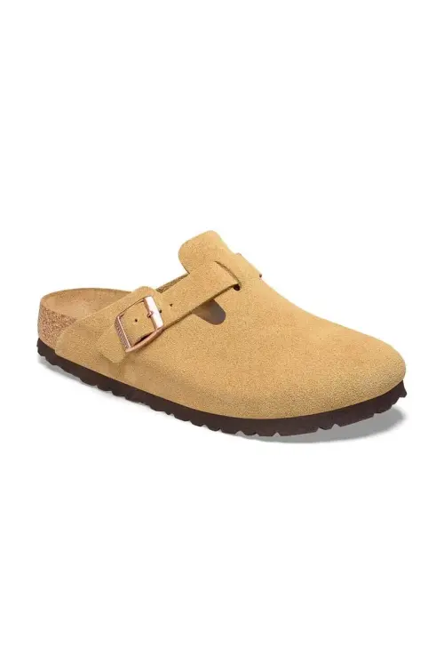 Замшевые шлепанцы Birkenstock Boston женские цвет бежевый 1026164