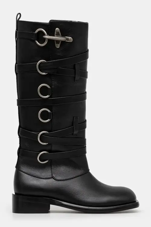Кожаные сапоги Andersson Bell Harness Boots женские цвет чёрный на плоском ходу aaa388w
