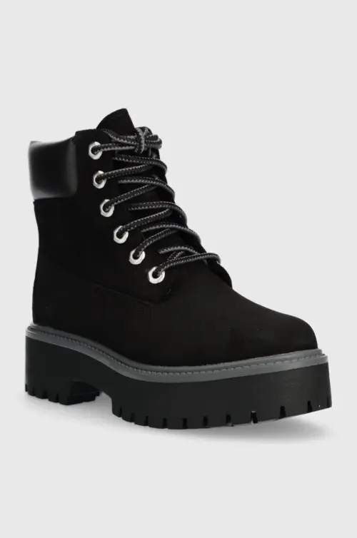 Замшевые ботинки Timberland Stone Street 6in WP женские цвет чёрный на платформе слегка утеплённый TB0A5RH50151