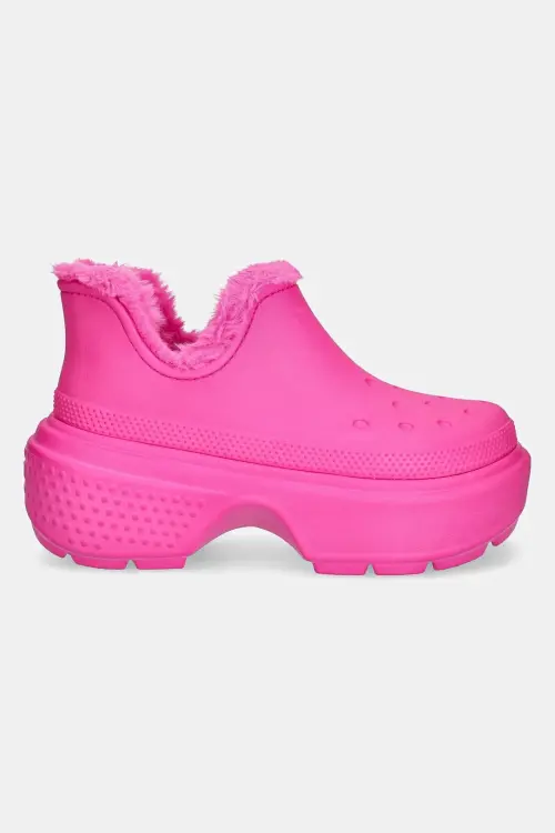 Ботинки Crocs Stomp Lined Shorty Boot женские цвет розовый на платформе с утеплением 210673.6TW