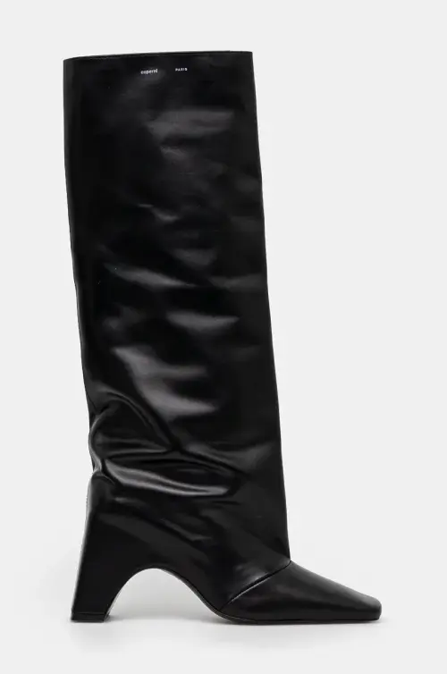 Кожаные сапоги Coperni Bridge Boot женские цвет чёрный каблук кирпичик COPSH03857