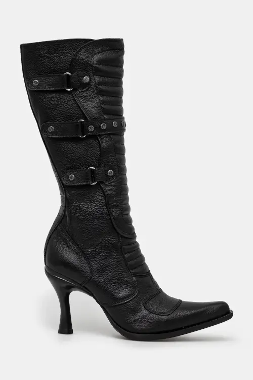 Кожаные сапоги VETEMENTS Biker Boots женские цвет чёрный на шпильке WA66BO110B