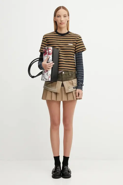 Юбка с шерстью Andersson Bell Inside Out Pleats цвет зелёный mini расклешённая