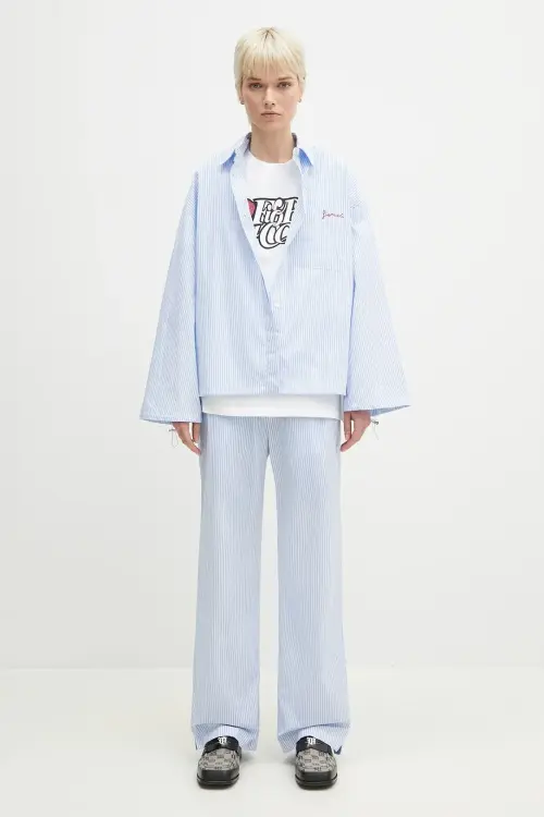 Хлопковая рубашка Fiorucci Striped Embroidered Drawstring Shirt женская relaxed классический воротник