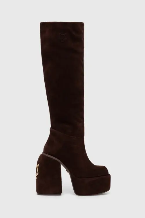 Замшевые сапоги Naked Wolfe женские цвет коричневый каблук кирпичик Space Cow Suede Brown