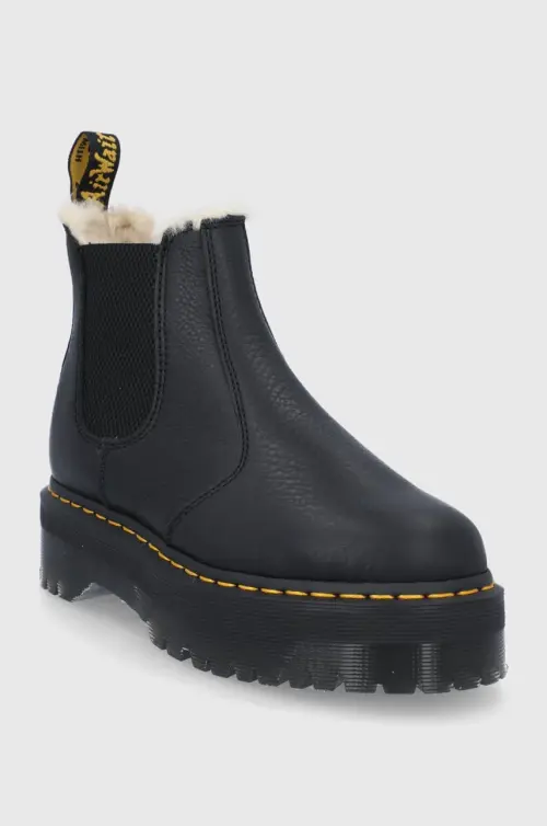 Кожаные полусапоги Dr. Martens Quad FL женские цвет чёрный на платформе с утеплением 25635001-Black.Pisa