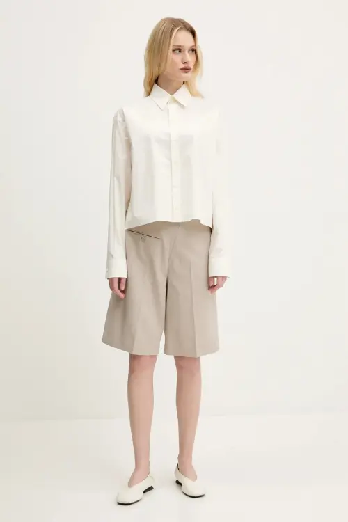 Шерстяные шорты MM6 Maison Margiela женские цвет бежевый однотонные высокая посадка