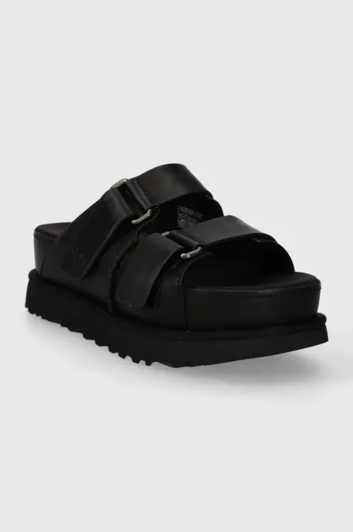 Кожаные шлепанцы UGG Goldenstar Hi Slide цвет чёрный на платформе 1152651