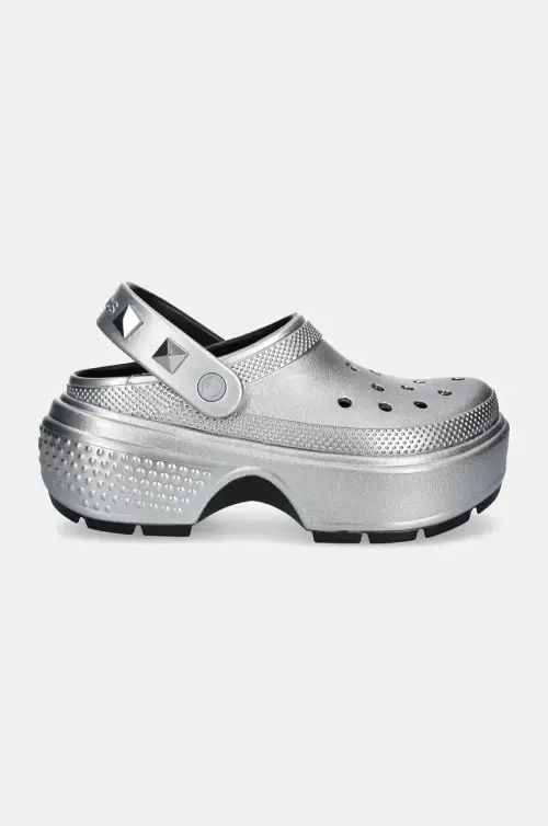 Шлепанцы Crocs Stomp Metallic Clog женские цвет серебрянный на платформе 210362