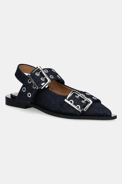 Балетки GANNI Feminine Buckle Ballerina Denim цвет синий открытая пятка
