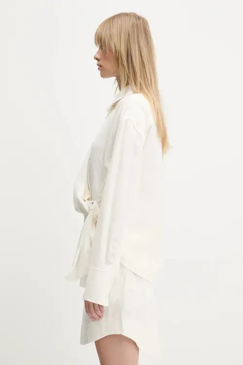 Рубашка с примесью льна JW Anderson Draped Twisted цвет бежевый relaxed классический воротник SH0346.PG1690.002