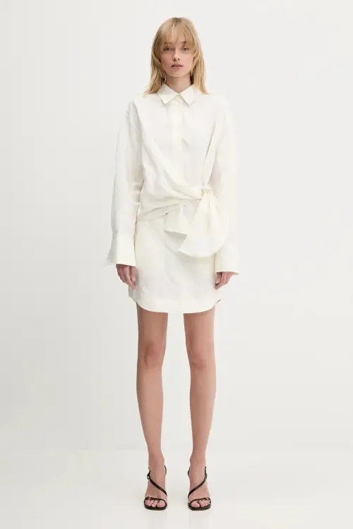 Рубашка с примесью льна JW Anderson Draped Twisted цвет бежевый relaxed классический воротник SH0346.PG1690.002