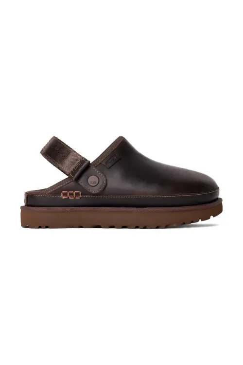 Кожаные шлепанцы UGG Goldenstar Clog Lthr Regen цвет коричневый на платформе 1167536.IWD