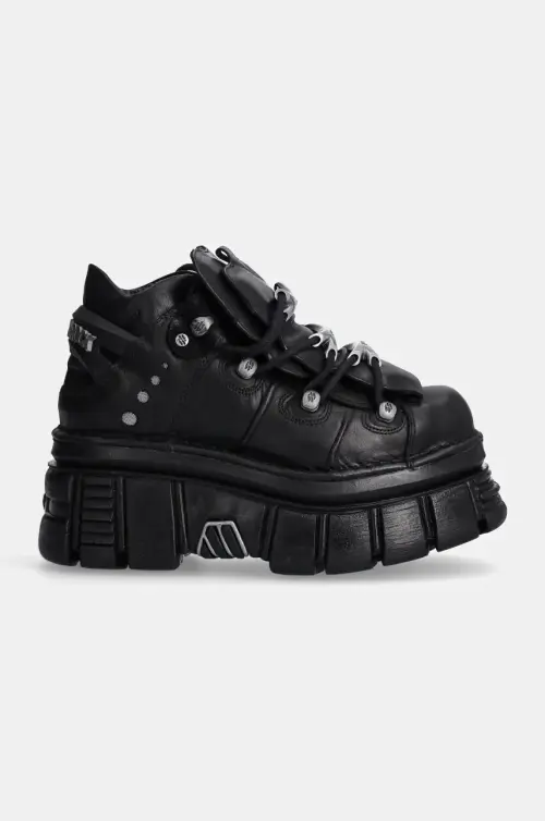 Кожаные кроссовки New Rock Negro + Nomada Negro + Tower Negro Lateral E-14 цвет чёрный M-106-S29