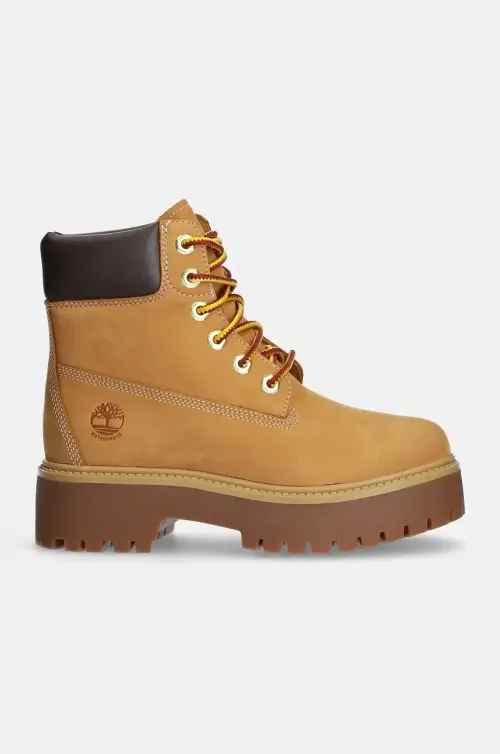Нубуковые ботинки Timberland Stone Street цвет коричневый на платформе слегка утеплённый