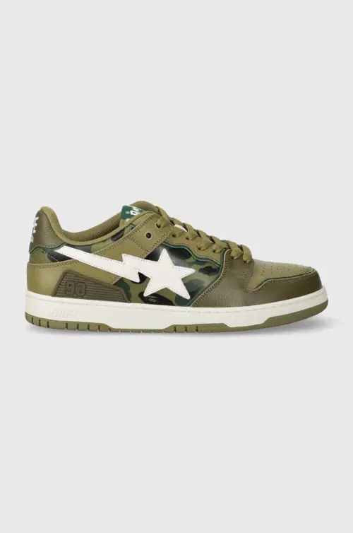 Кожаные кроссовки A Bathing Ape Bape Sk8 Sta #4 M1 цвет зелёный 1J30191026