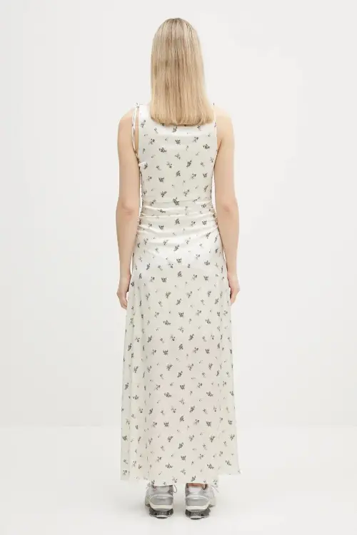 Платье GANNI Printed Satin Gathered Long цвет бежевый maxi прямое