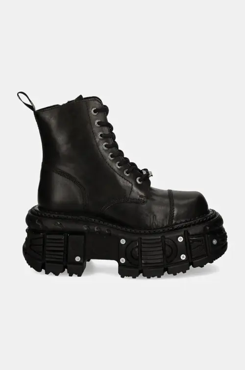 Кожаные полусапоги New Rock CRUST NEGRO IMPERFECT TANK NEGRO TORNILLOS цвет чёрный на плоском ходу M-TANK083-C1