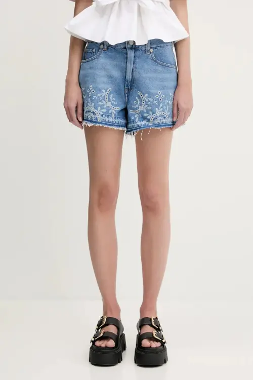 Джинсовые шорты GANNI Broderie Anglaise Denim однотонная высокая посадка