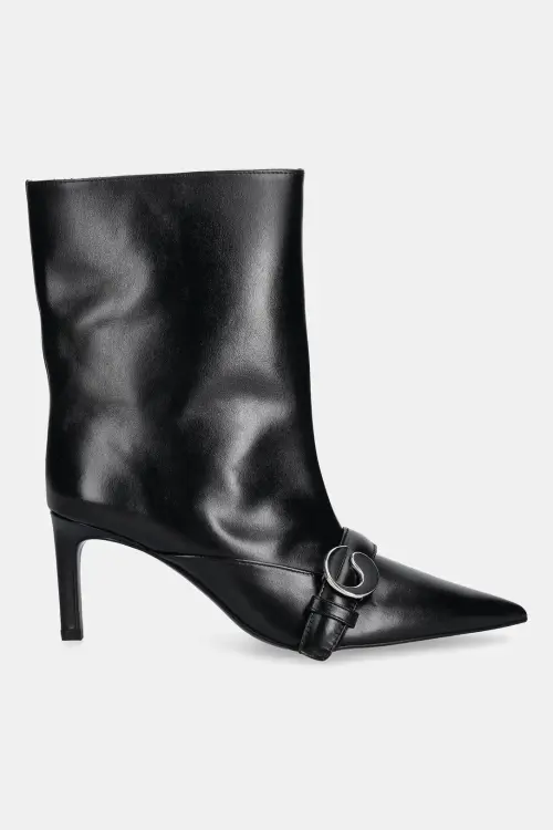 Кожаные полусапожки Coperni Ankle Heeled Belt Boots цвет чёрный на шпильке