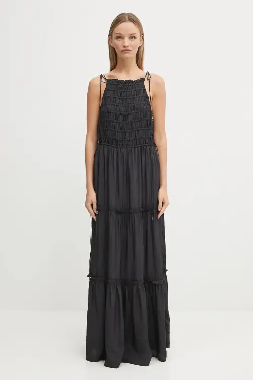 Платье GANNI Viscose Habotai Maxi Smock Slip цвет чёрный maxi расклешённое