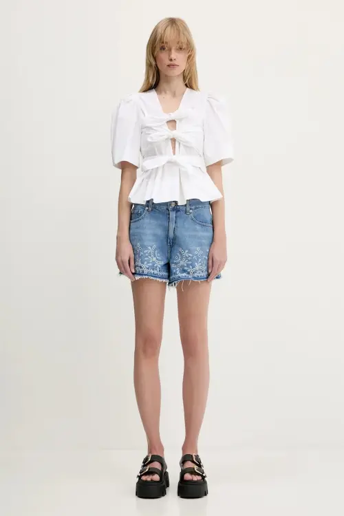 Джинсовые шорты GANNI Broderie Anglaise Denim однотонная высокая посадка