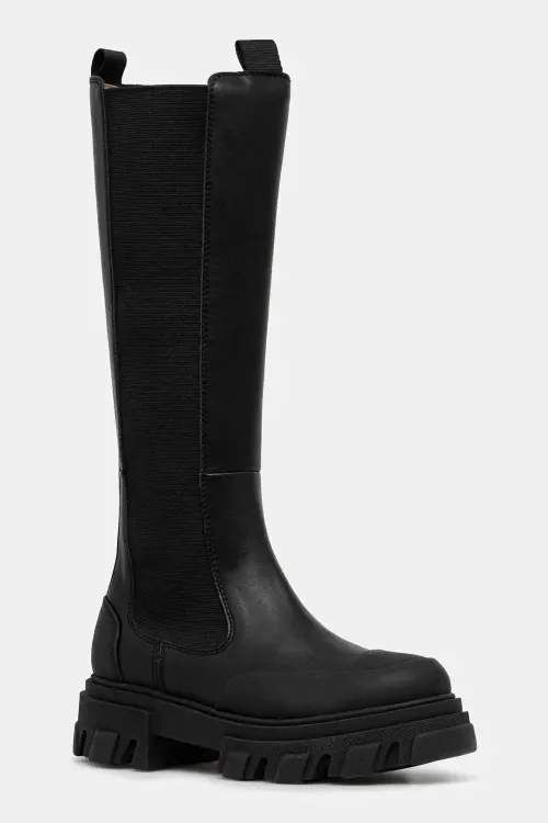 Сапоги GANNI Cleated High Chelsea Boot цвет чёрный на плоском ходу
