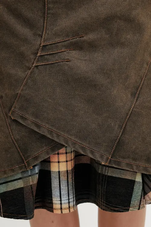 Хлопковая джинсовая юбка Andersson Bell Custom Flare Layered цвет коричневый midi расклешённая