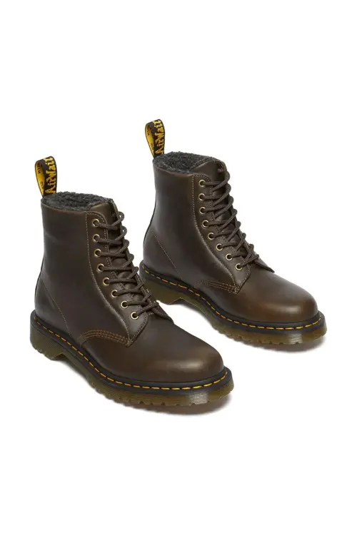 Кожаные полусапоги Dr. Martens 1460 Wl женские цвет коричневый на плоском ходу с утеплением DM31873538