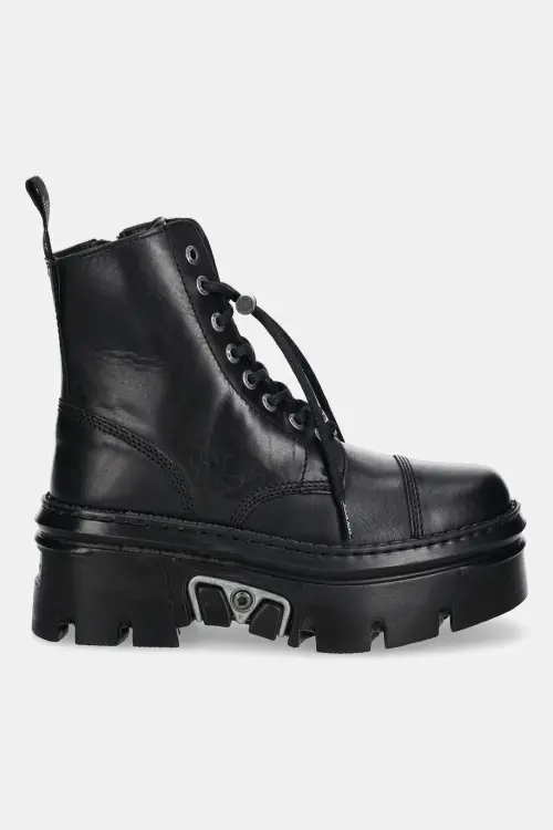 Кожаные полусапоги New Rock Crust Negro, Reactor Negro E14 Casco Con Lateral цвет чёрный на платформе M-WALL083CCT-S11