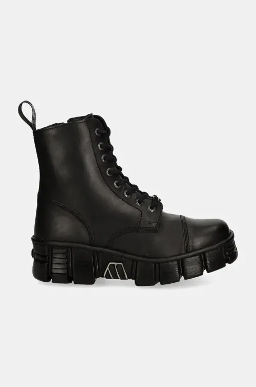 Кожаные полусапоги New Rock CRUST NEGRO + TOWER CASCO NEGRO женские цвет чёрный на плоском ходу M-WALL083CCT-S7