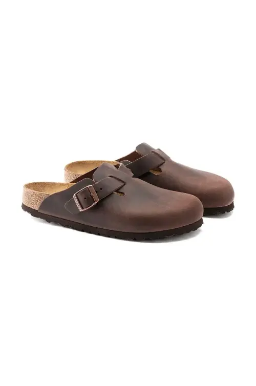 Кожаные шлепанцы Birkenstock Boston мужские цвет коричневый 860131