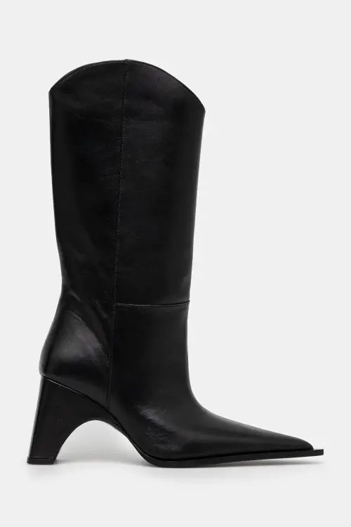 Кожаные полусапоги Coperni Bridge Cowboy Boot женские цвет чёрный каблук кирпичик COPSH16467