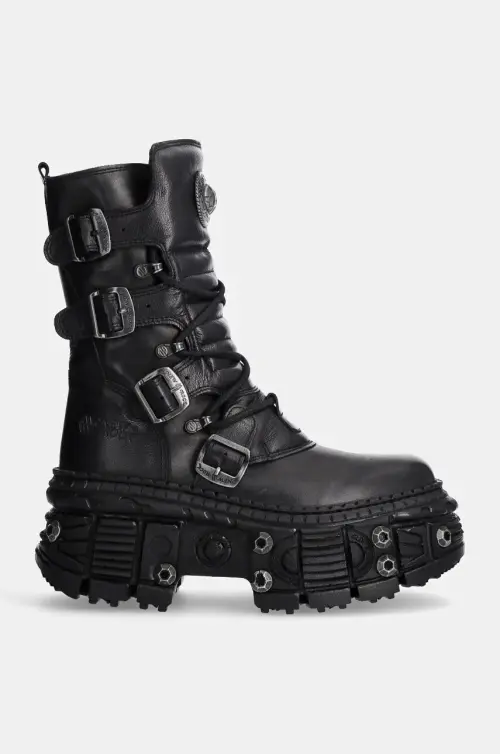 Кожаные полусапоги New Rock Itali Negro Nomada Negro + Tank Casco Negro женские цвет чёрный на платформе M-WALL373-S11
