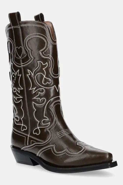 Полусапоги GANNI Mid Shaft Embroidered Western Boot Oleatex цвет коричневый каблук кирпичик