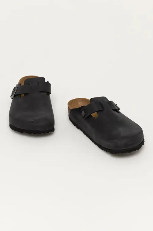 Шлепанцы из нубука Birkenstock Boston SFB цвет чёрный 59461