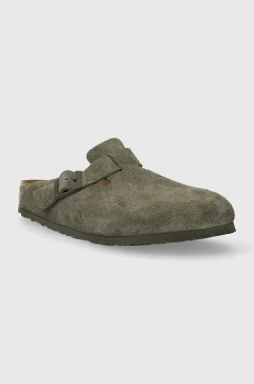 Замшевые шлепанцы Birkenstock мужские цвет зелёный